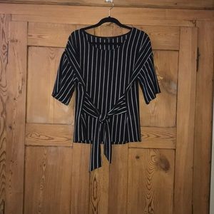 Black & White stripe tie front blouse.